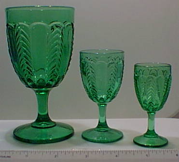 Green Depression Glass Stem Clear Small Cordial Drinking Glasses